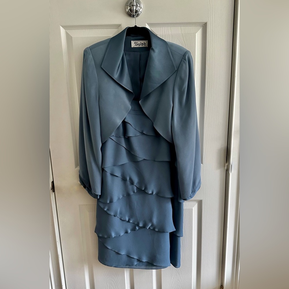 100% silk blue custom made dress
